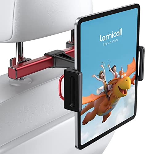 Lamicall Car Tablet Mount Headrest Holder, Kids Friendly Travel iPad Clamp - color: Red