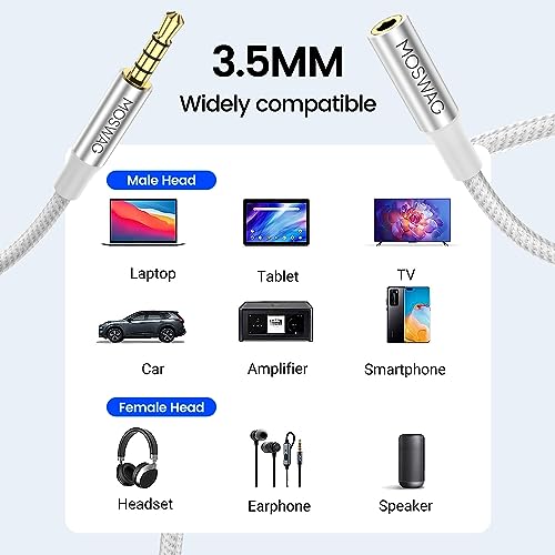 MOSWAG 13.12FT 3.5mm Male to Female Extension Cable with Microphone Stereo - color: White, size: 13.12 ft