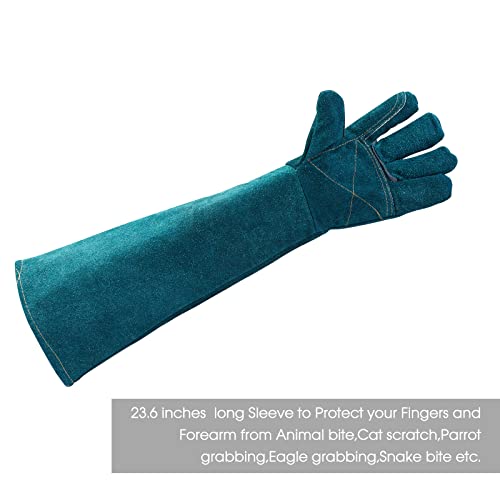 AOWPFVV Animal Handling Gloves Bite Proof Leather Dog Cat Scratch Bird Falcon Grabbing Reptile Squirrel Snake - color: A-dark Green Size Medium(23.6in)