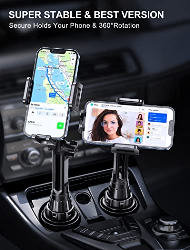 Cup Holder Phone Mount, [No Shaking & Height-Adjustable Pole] Cup Phone Holder for Car, Cell Phone Cradle for iPhone iPhone14, Samsung and More Smart Phone(Black)