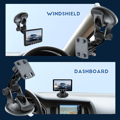 Car Backup Camera Monitor Mount, Reverse Camera Monitor Screen Bracket with Strong Suction Cup, Adjustable Windshield Mount for 4.3" & 5" Backup Cameras Display, Car Accessories