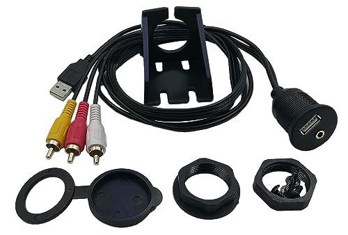 3.5mm & USB Flush Mount Cable - 1M, RCA Extension, Dash, Panel, Car, Boat, Motorcycle - color: 1M, 3RCA/USB