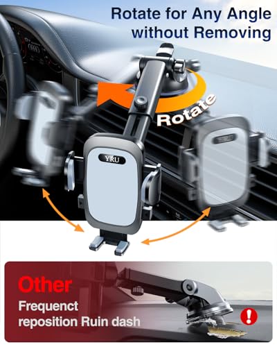 YRU True Military-Grade 360°Rotation Suction 2026 Ultimate Car Phone Holder - color: Light Grey