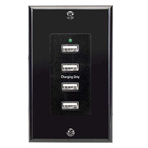 Magnadyne Wall Mount USB-A Charging Ports for RV & Vehicle Use, Includes Wall Plate (Black)