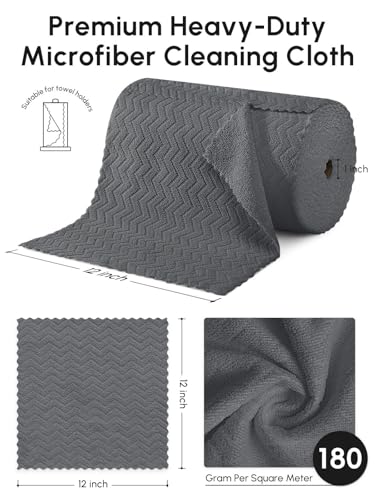 Microfiber Cleaning Cloths Roll 75 Pack 12x12 Inch Lint Free - color: Dark Grey Ripple