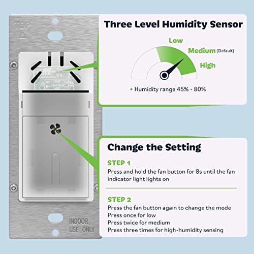 TOPGREENER Humidity Sensor and Fan Control Switch, Ventilation Fan Humidity Sensor Switch, Neutral Wire Required, TDHS5, 2-Pack (Wall Plate Included) - color: White