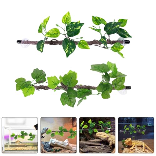 2pcs Artificial Hanging Vines for Reptile Terrarium with Suction Cups, Flexible Jungle Climbing Branch Decoration for Snake and Lizard Tank, Low Maintenance Plastic Plants