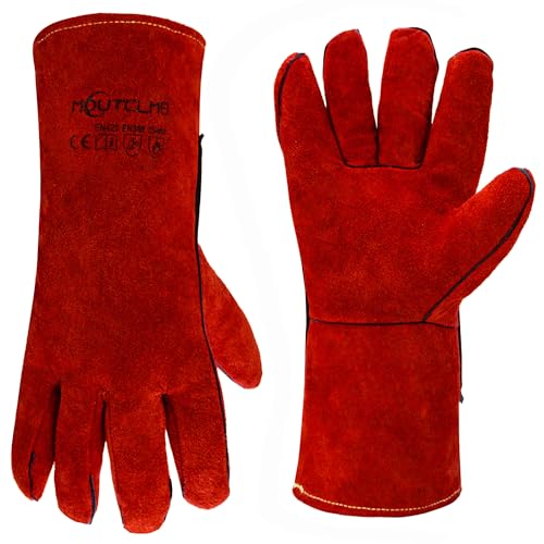 Long Welding Gloves 23.6 Inches 932℉,Heat/Fire Resistant Leather For Mig, Tig, Stick, Forge, BBQ, Grill, Fireplace - color: 14in Red