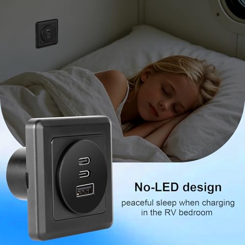 12v RV USB Wall Panel Mount Outlet, 78W 3 Port 12 Volt USB Charging Station, Aluminum Body + Black Faceplate usbc and usba Plug Phone Charger, USB-c PD Fast Charging for RV (2 Pack) - color: 2 Pack