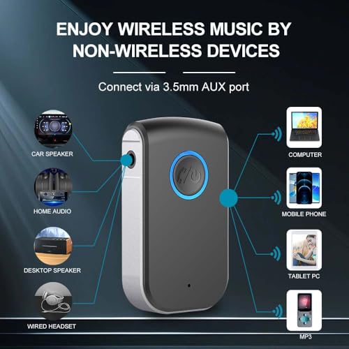 Bluetooth AUX Adapter for Car,3.5mm Wireless Receiver AUX Bluetooth Car Adapter,Hands-Free Call for Cars, Speakers, Stereo Systems and Headphones - color: grey