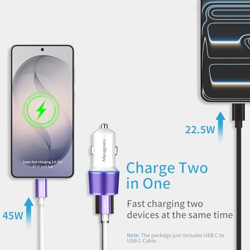 67.5W Purple Car Charger USB C Super Fast Charging for iPhone 17/Android - color: Purple, size: 3.3 ft