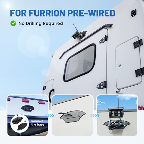 EWAY Backup Camera Adapter Bracket for Furrion Pre-Wired RVs System, U-Shaped Aftermarket Rear View Cam Mounting Plate Mount w/Plug and Play Power Pigtail Connector