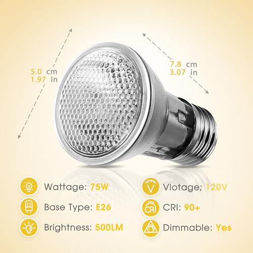 Briignite Reptile Heat Bulb 2 Pack, 75W UVA Reptile Light Bulbs, Dimmable Heat Lamp Bulbs Basking Spot Light Bulb for Reptiles, Amphibian, Bearded Dragon, Lizard, Chicken - color: Cream-75w Th11