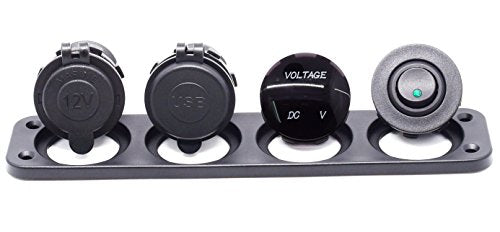 Dual USB Socket Charger 2.1A&2.1A + LED Voltmeter + 12V Power Outlet + ON-Off Toggle Switch Four Functions Panel for Car Boat Marine RV Truck Camper Vehicles GPS Mobiles (Green) - color: Green