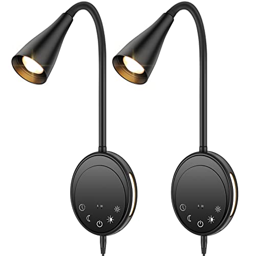 SANKEDOU LED Wall Mount Reading Light, Bedside Reading Lights, 5 Dimmable - color: Black-2P