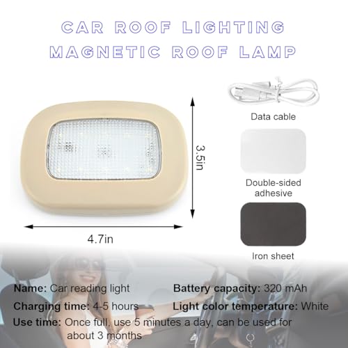 Ohleats Car Interior Ceiling Roof Lights, Magnetic Rechargeable USB Wireless Dome Lamp, LED Auto Map Reading Light Cover for Insider Roof Ceiling, Universal Car Accessories (Beige) - color: Beige