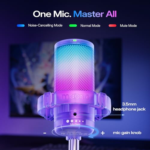 MAONO DGM20 USB Gaming Microphone for PC with Clear Voice & RGB Lighting - color: Purple