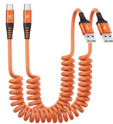 USB to USB C Cable Fast Charging 60W 2Pack 3FT Coiled USB A to USB C Cable - color: Orange, size: 3FT