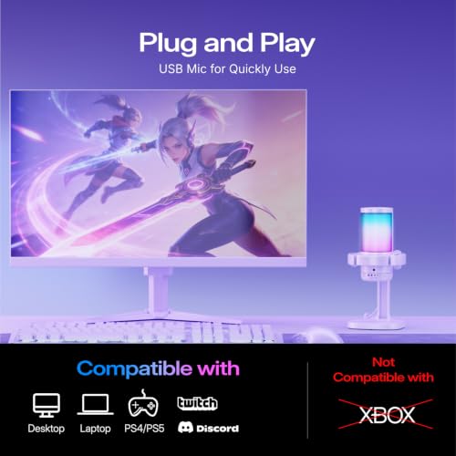 MAONO DGM20 USB Gaming Microphone for PC with Clear Voice & RGB Lighting - color: White