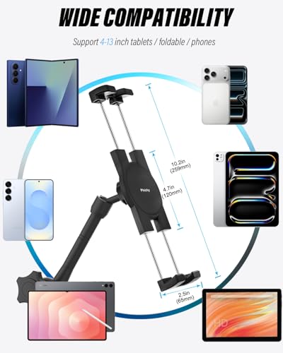 Z Fold Car Mount - [Foldable Phone Friendly] Cup Holder Tablet Mount for Car Truck, 360° Adjustable 19" Long Metal 2-Arm Stand for Samasung Galaxy Fold 7 6 5 4 3 2, Tabs, Google Pixel, iPad, iPhone