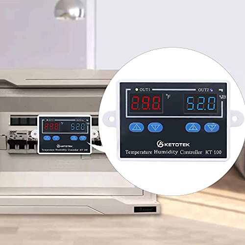 KETOTEK KT100 Humidity Temperature Controller 120V 10A Fahrenheit Digital Thermostat Humidistat Control Switch Direct Output with 1.5m Temperature Humidity Sensor