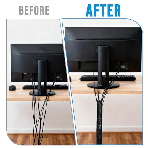 6.5ft - 1/2 inch Cord Protector Wire Loom Tubing Cable Sleeve Split Sleeving for USB Cable Power Cord Audio Video Cable – Protect Cat from Chewing - Black