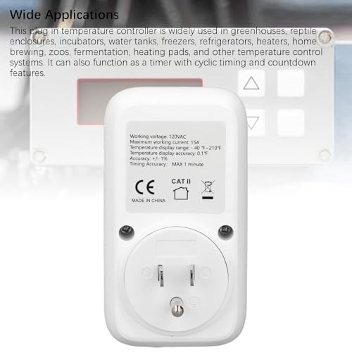 Digital Thermostat Plug Socket, LCD Backlit Screen Temperature Controller with IP67 Probe, Heating Cooling Switch Outlet for Fish , Greenhouse, Reptile Terrarium