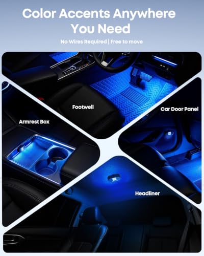 Wireless Magnetic Car Interior LED Lights, RGB Ambient Lighting with Remote