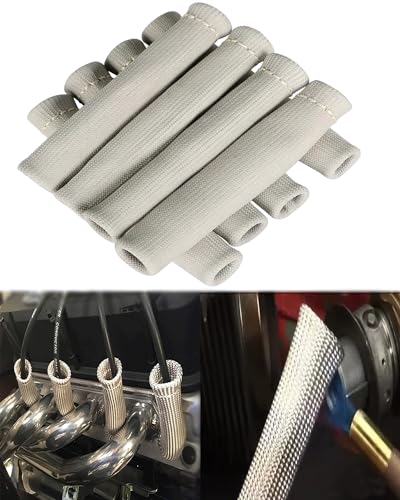 Spark Plug Wire Protector Cover - 8 Pcs 6 Inch 2500°F Spark Plug Boot Heat Shield Sleeve, High Temp Fiberglass Thermal Sleeve Prevent Wire Melting for LS1 LS2 SBC BBC 350 454 Engine Header, White - color: White