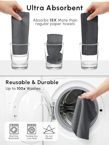 Microfiber Cleaning Cloths Roll 75 Pack 12x12 Inch Lint Free - color: Dark Grey