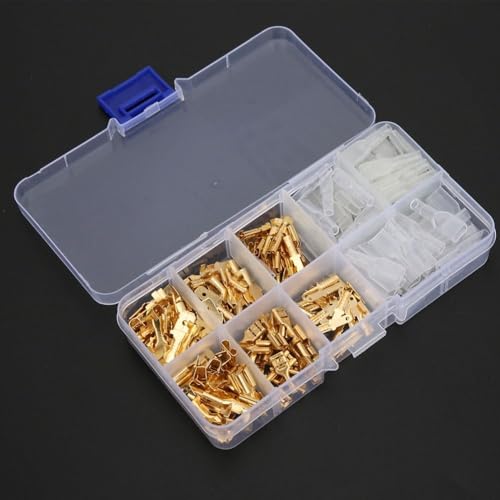 Wire Connectors – Gold Spring Brass Male and Female Connectors Kit with Insulation Sleeves for Automotive Car Wiring, 6.3/4.8/2.8mm Crimp Terminals
