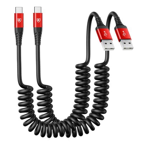 USB to USB C Cable Fast Charging 3ft, 2Pack Coiled USB C Charger Cable - color: Red, size: 3FT