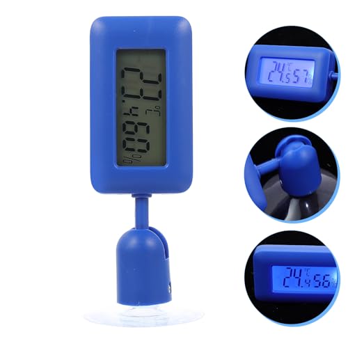 WOONEKY Rotary Reptile Terrarium Thermometer with Suction Cup, Digital Temperature and Humidity Measuring Device, Night Light, Blue Mini Hygrometer for Bearded Dragon and Lizard Tanks