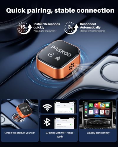 PASKOO 2026 Upgraded Wireless CarPlay Adapter for iPhone & Android - size: 2IN1