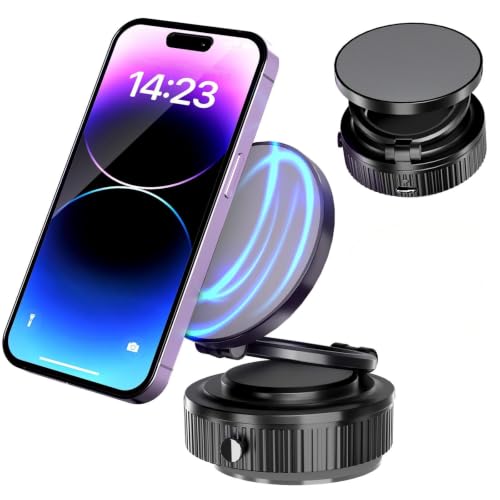 Magnetic Vacuum Car Phone Holder, 540° Adjustable & 360° Rotatable Car Phone Mount, Auto Reinforcement Smart Suction, Anti-Slip Shockproof Compatible with All Cars & Smartphones