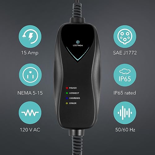 Lectron Level 1 EV Charger - ETL Certified, 120V, 15 Amp, 16 ft Extension Cord & J1772 Cable - Portable Electric Car Charger for J1772 EVs with NEMA 5-15 Plug - size: 15A NEMA 5-15