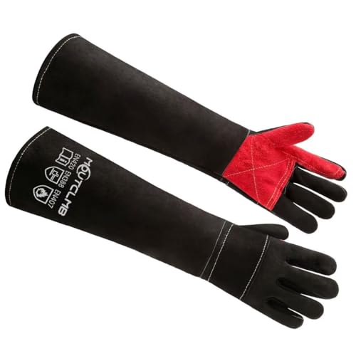 Long Welding Gloves 23.6 Inches 932℉,Heat/Fire Resistant Leather For Mig, Tig, Stick, Forge, BBQ, Grill, Fireplace - color: 23.6in Black