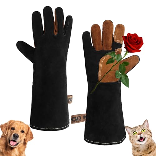 HANDLANDY Animal Handling Gloves, Bite-Proof, Scratch-Resistant, Pet Gloves for Dogs, Cats, Falconry, Gardening - color: Black, size: 16 Inches