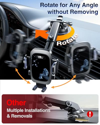 YRU True Military-Grade 360°Rotation Suction 2026 Ultimate Car Phone Holder - color: Dark Black
