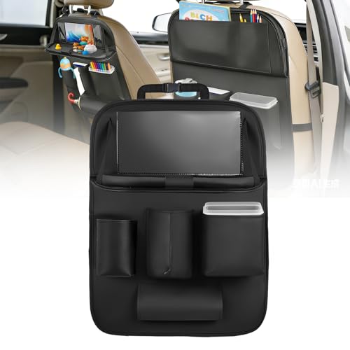 Nilight Car Seatback Organizer 1PC Black PU Leather Universal - color: Black Leather w/Tray and Bucket-1 Pc Long Size