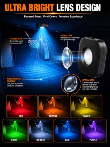 4PCS Car LED Lights Interior Wireless, 7 Color Ambient Lighting