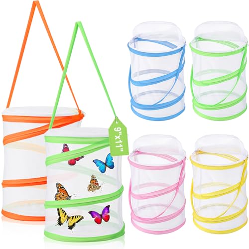 Sherr 6 Pack Butterfly Habitat Cage, 9"x11" Pop-up Mesh Butterfly Net Terrarium, Reusable Caterpillar Raising Kit, Portable Bug Catcher Enclosure for Transporting and Raising Critter (5 Mixed) - color: 5 Mixed