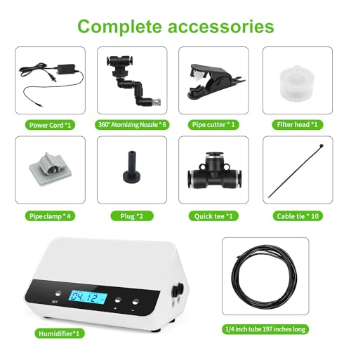 Reptile humidifier, LCD with Timing Function, time Length and Interval can be Set, Reptile Spray System with 6 Spray nozzles,misting System for Reptiles of Amphibians, Tanks, Paludarium