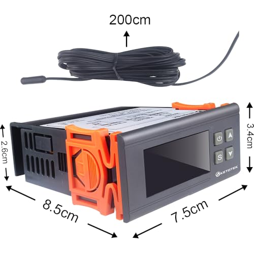 KETOTEK Digital Temperature Controller AC110V 10A Fahrenheit Thermostat with 2m Waterproof Sensor 2 Relays Heating Cooling Incubator - style: Output: 10A