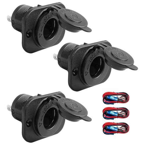 3 PCS 12V Cigarette Lighter Socket, DC Waterproof Power Outlet Socket with Fuse Wires, Cigarette Lighter Female Connectors Replacement for Car Marine Boat Motorcycle ATV RV - color: 3 PCS