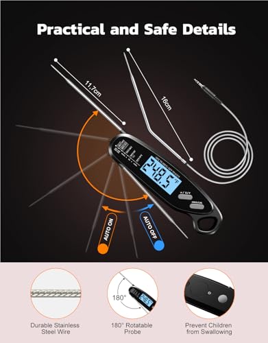 Instant Read Meat Thermometer Digital with Dual Probe, Food Thermometer for Cooking, Baking & Grilling, Large Backlit & Calibration, Grill Thermometer for Outside/Kitchen/Oven/Smoker, Bakeware - color: Black