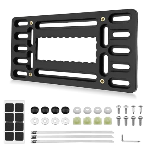 Front License Plate Mounting Kit, No Drill Front Plate Mount, Universal Car Tag Adapter with Anti Theft Stainless Steel Screw Bolt Caps