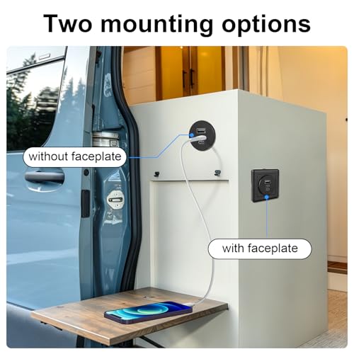 12v RV USB Wall Panel Mount Outlet, 78W 3 Port 12 Volt USB Charging Station, Aluminum Body + Black Faceplate usbc and usba Plug Port, USB-c PD Fast Charging for Camper Van(1 Pack) - color: 1 Pack