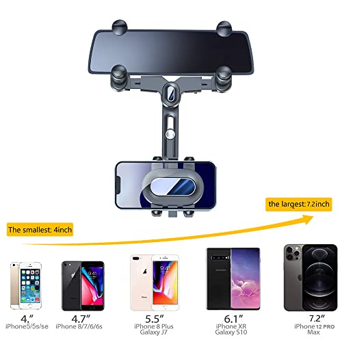 Turcee Car Rearview Mirror Navigation Phone Holder, 360 Rotatable and Retractable, for iPhone, Samsung Galaxy & All Smartphones