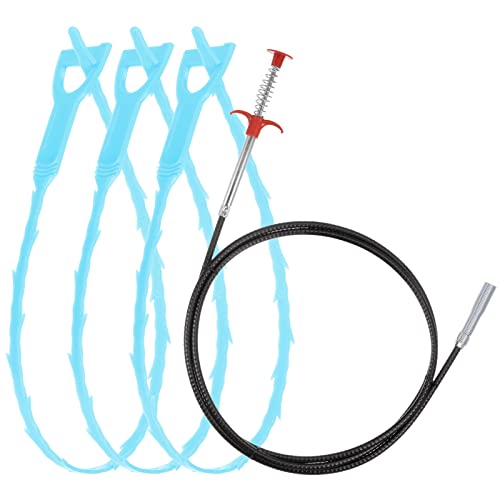uxcell 3pcs 20 Inch Drain Hair Clog Remover Tool PP & 80 Inch Drain Cleaner Tool Sticks Stainless Steel Sewer Cleaning Hook Unclog Sink Unclogger for Toilet Bathtub Sewer, Blue - color: Blue, size: 80 Inch